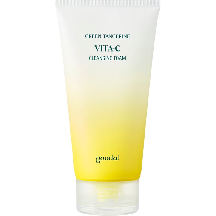 Goodal Green Tangerine Vita-C Cleansing Foam opfriskende renseskum i gul og hvid tube med gennemsigtigt låg.