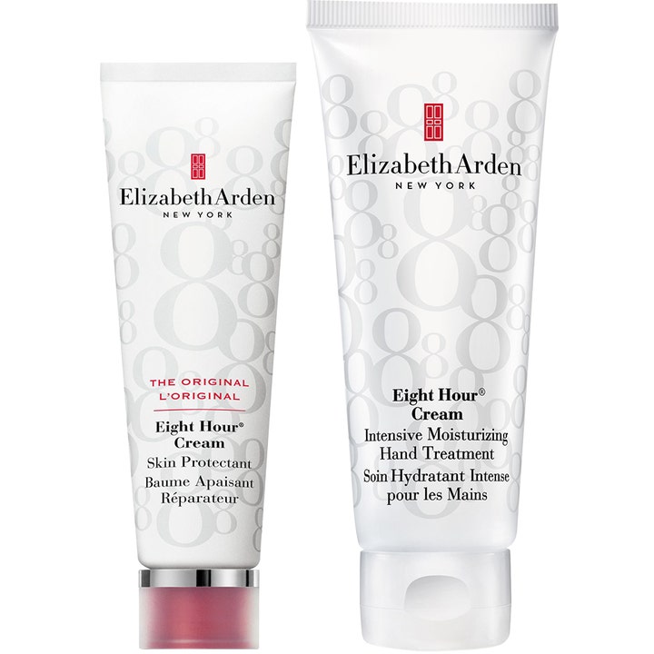 Elizabeth Arden Eight Hour Cream plejesæt der giver fugt og beskyttelse i hvide tuber med ikonisk ottetal-mønster
