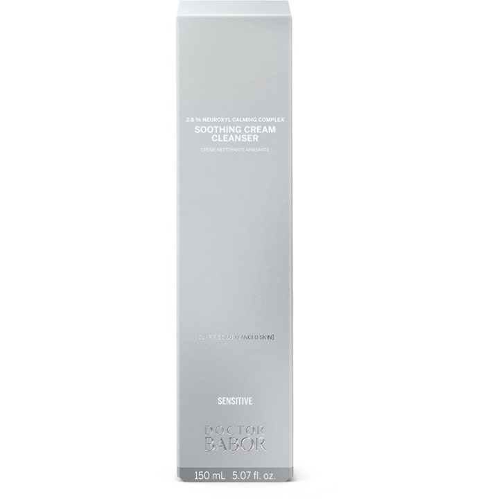 Babor Doctor Babor Soothing Cream Cleanser 150 ml beroligende ansigtsrens i en elegant sølvfarvet papæske.