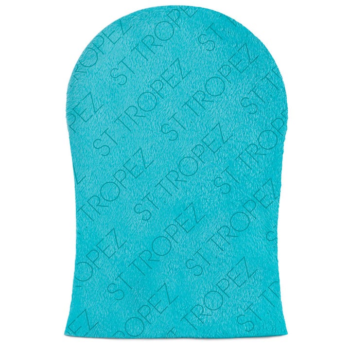 St. Tropez Tan Applicator Mitt 1 stk til jævn selvbruning er en blød turkis handske i stof med logo