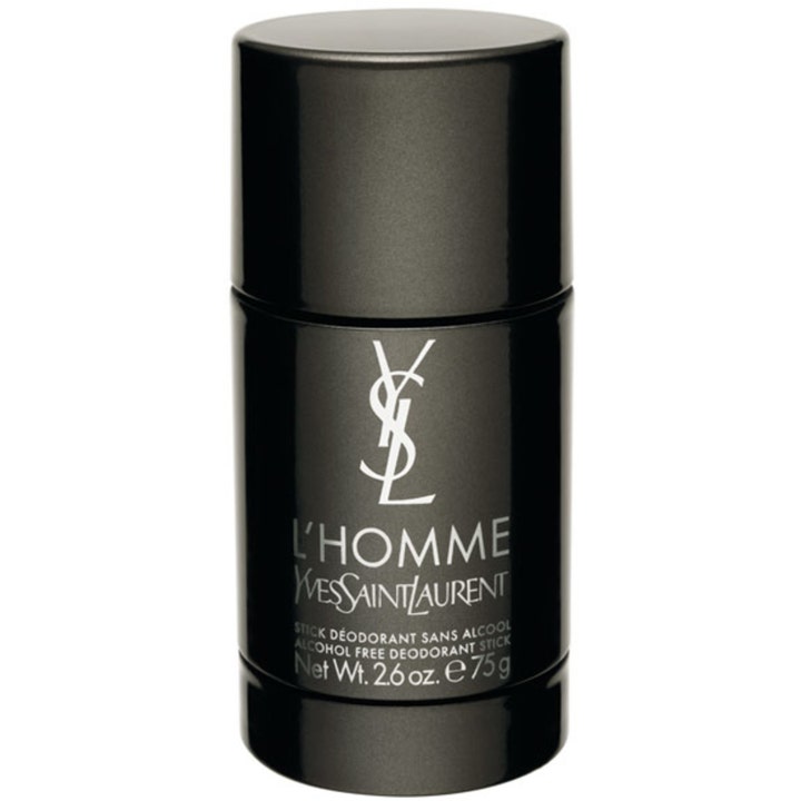 Yves Saint Laurent L'Homme 75g alkoholfri deodorant stick i stilren sort emballage med sølvlogo.