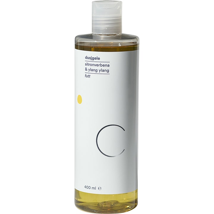 C Sitronverbena & Ylang Ylang 400 ml opfriskende showergel i klar plastflaske med hvid label og gul væske
