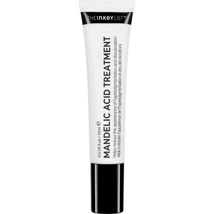 The INKEY List Mandelic Acid Treatment 15 ml eksfolierende behandling mod hyperpigmentering i hvid tube med sort låg.