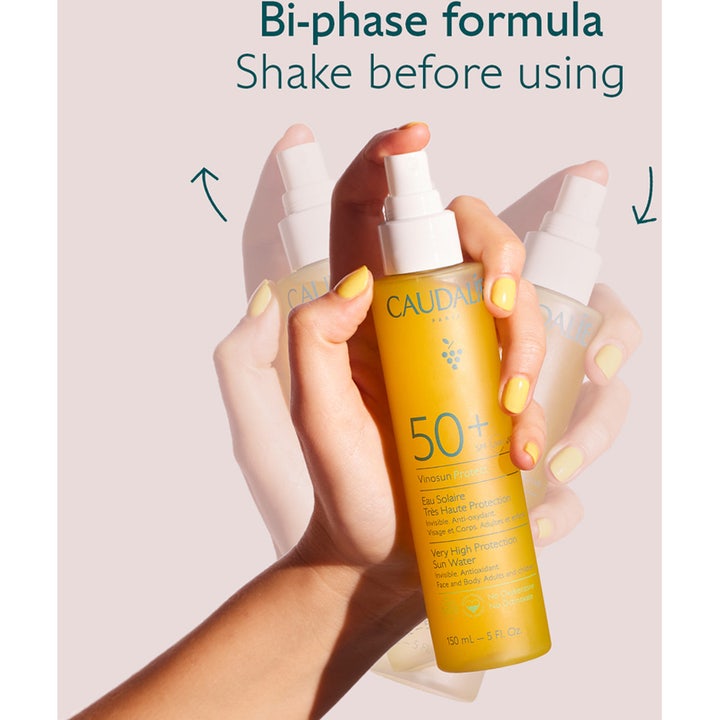 Caudalie Vinosun Very High Protection Water 150 ml solcreme rystes for at blande bi-phase formlen