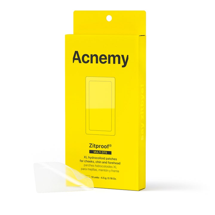 Acnemy Zitproof Multi Zits 10 stk XL bumseplastre mod urenheder i gul pakke med et gennemsigtigt plaster foran