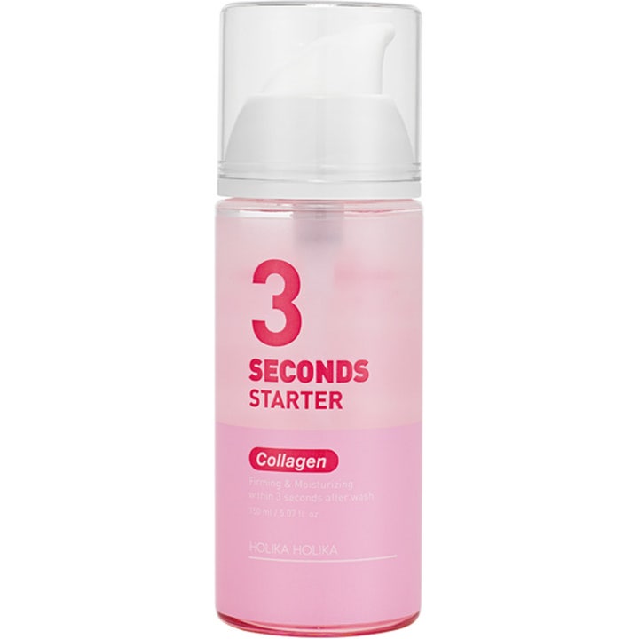 Holika Holika 3 Seconds Starter Collagen 150 ml opstrammende ansigtsserum i lyserød flaske med hvid pumpe og låg