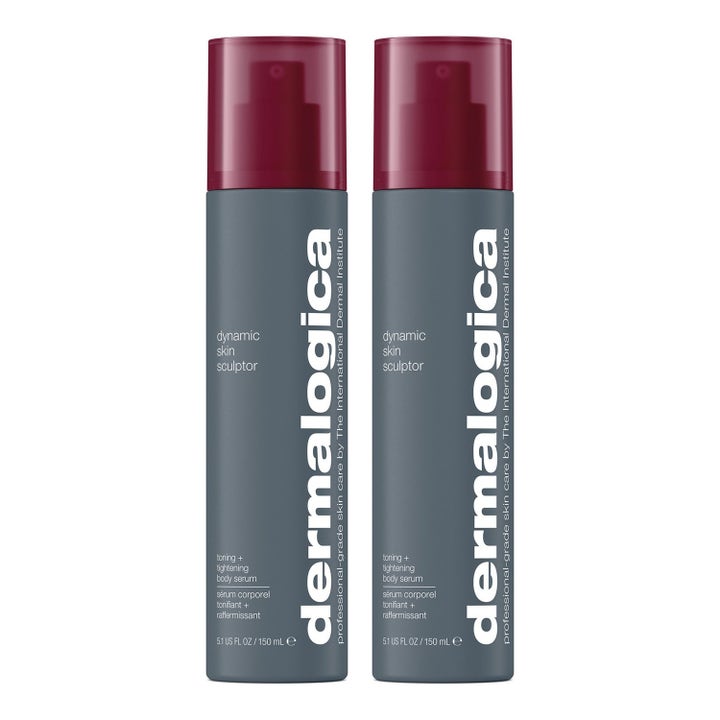 Dermalogica Dynamic Skin Sculptor 150 ml opstrammende kropsserum i grå cylinderflasker med bordeauxfarvede låg