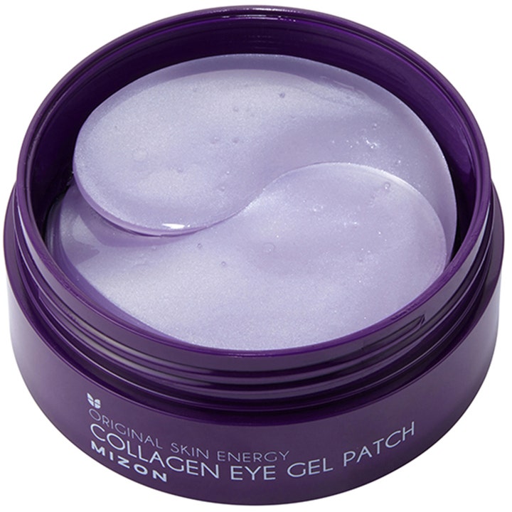 Mizon Collagen Eye Gel Patch 60 stk fugtgivende øjenmasker i lilla krukke med glitrende geltekstur