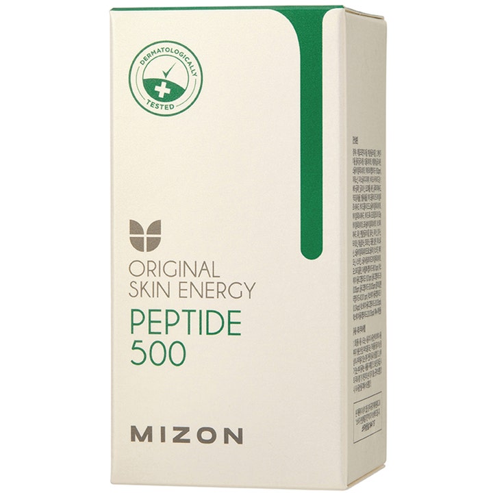 Mizon Peptide 500 30 ml opstrammende ansigtsserum i hvid papæske med grønne detaljer