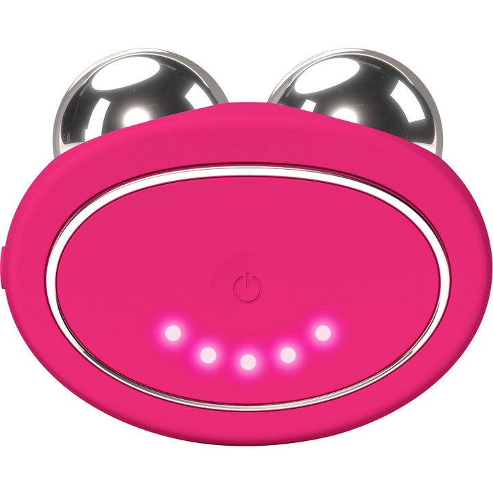 FOREO BEAR™ 2 Fuchsia 1 stk beauty tech-enhed til ansigtsløft i pink silikone med sølvkugler og lys.