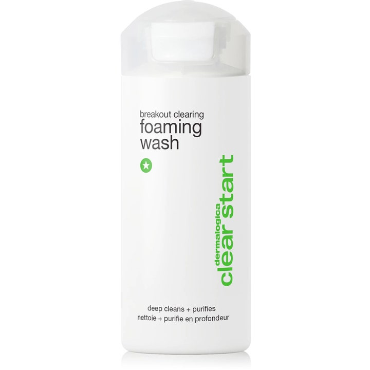 Dermalogica Clear Start Breakout Clearing Foaming Wash dybderensende ansigtsvask mod uren hud i hvid flaske med klart låg