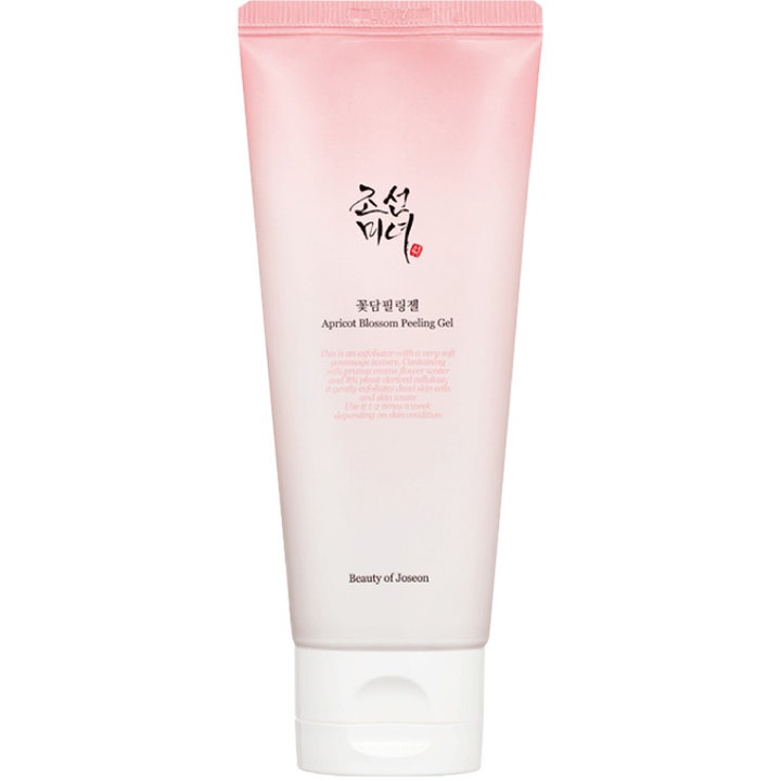 Beauty of Joseon Apricot Blossom Peeling Gel eksfolierende ansigtsgel i lyserød tube som giver en jævn hudstruktur