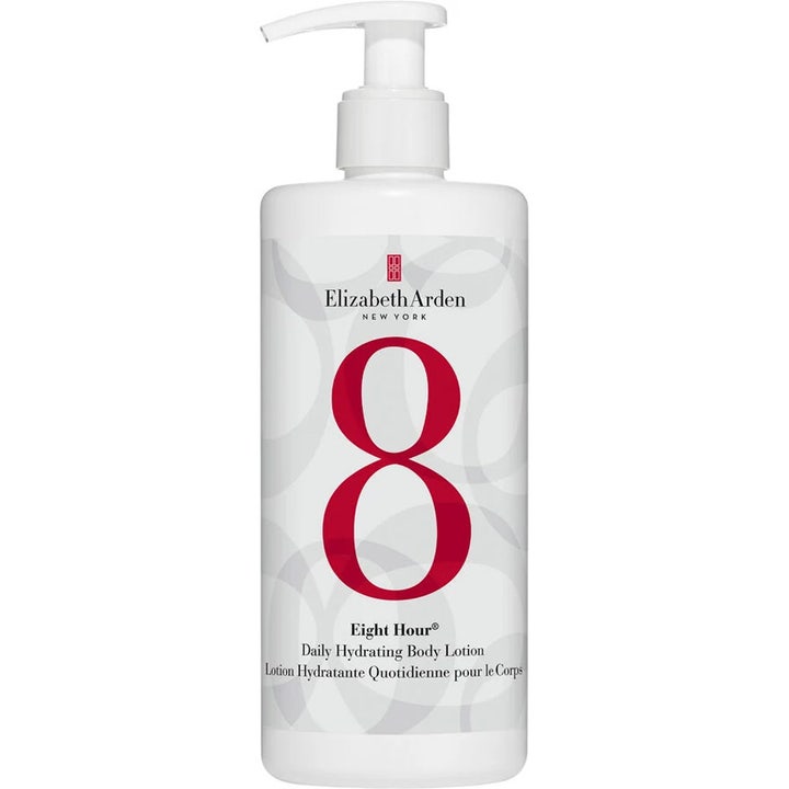 Elizabeth Arden Eight Hour Daily Hydrating Body Lotion fugtgivende bodylotion i hvid pumpeflaske med stort rødt 8-tal