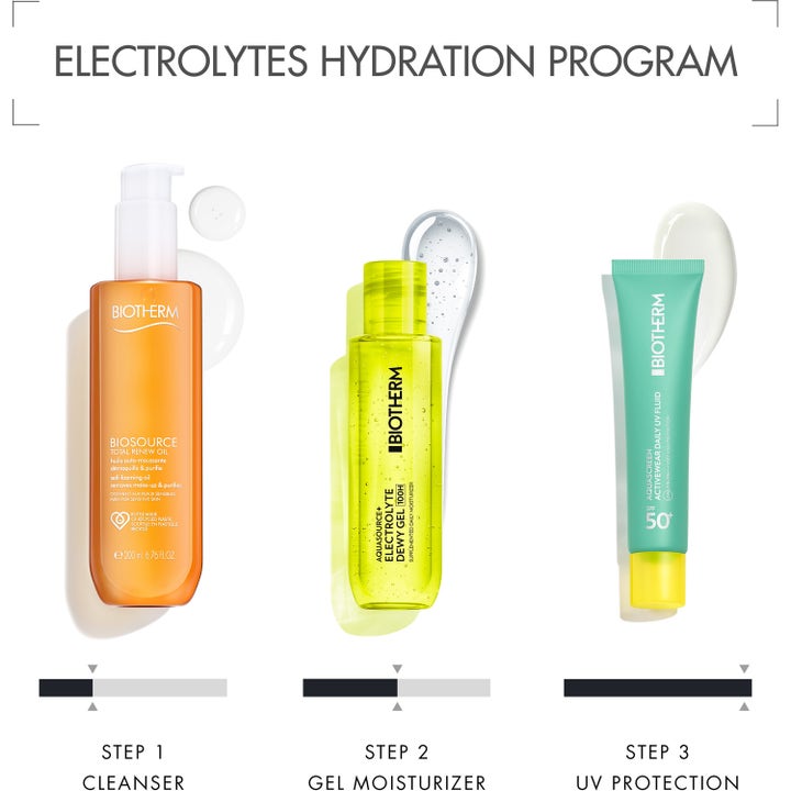 Biotherm Aquasource+ Electrolyte Dewy Gel 100 ml hudplejesæt med renseolie, ansigtsgel og solcreme med SPF 50