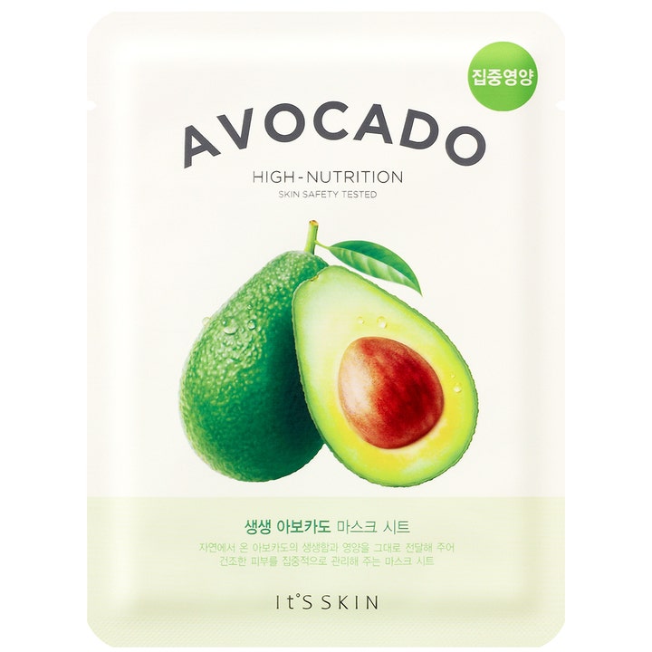 It'S SKIN Avocado High-Nutrition Mask Sheet 1 stk nærende ansigtsmaske i hvid emballage med en halveret avocado
