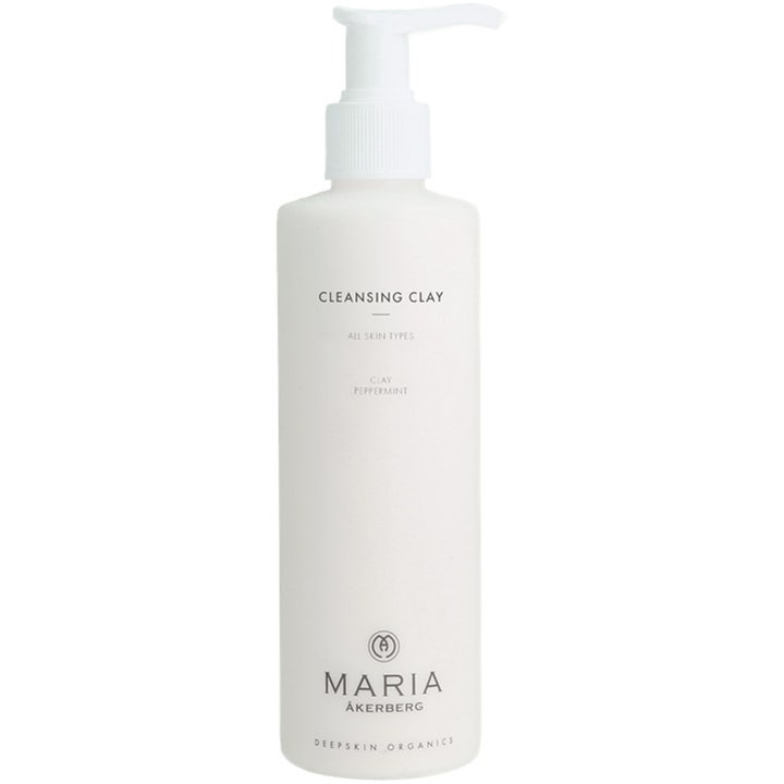 Maria Åkerberg Cleansing Clay 250 ml dybderensende ansigtsrens med ler og pebermynte i hvid flaske med hvid pumpe