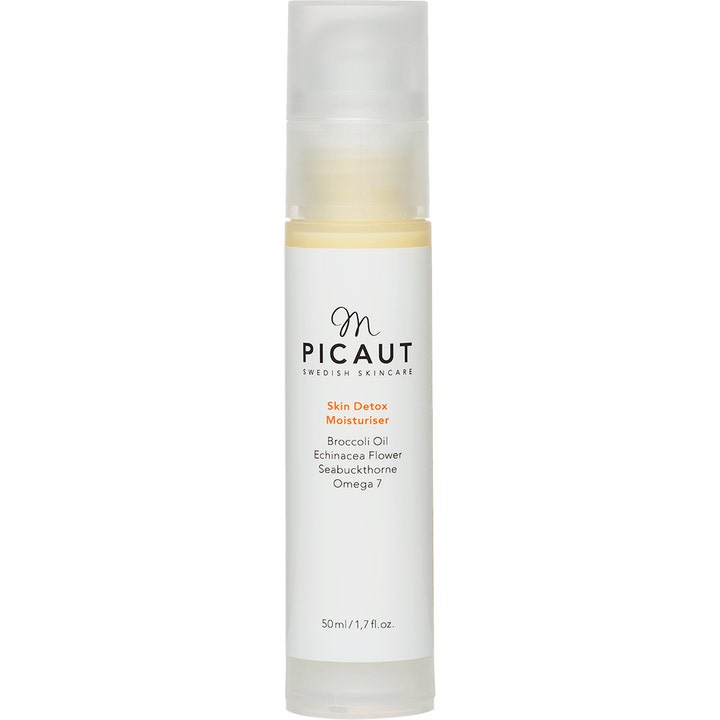 M Picaut Skin Detox Moisturiser 50 ml ansigtscreme med broccoliolie i hvid flaske med gennemsigtig hætte