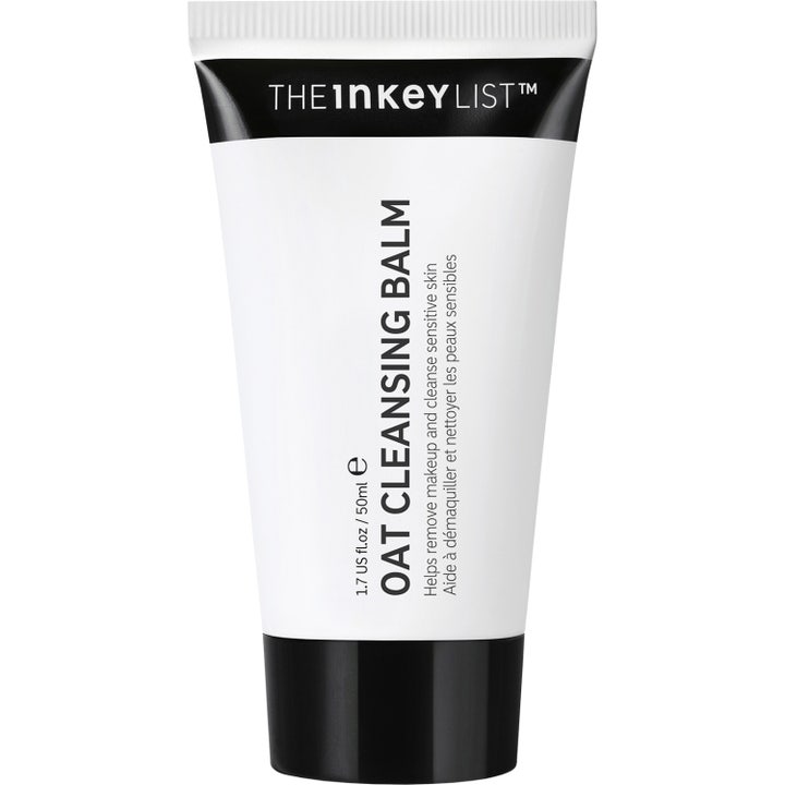 The INKEY List Oat Cleansing Balm 50 ml ansigtsrens til sensitiv hud i hvid tube med sort låg fjerner effektivt makeup