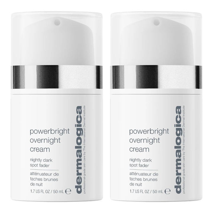 Dermalogica Powerbright Overnight Cream 50 ml natcreme mod pigmentpletter i to hvide pumpeflasker med sølvdetaljer