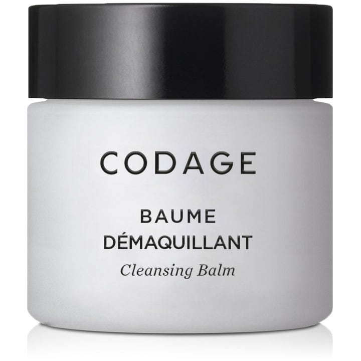 Codage Baume Démaquillant Cleansing Balm rensebalm fjerner makeup og renser huden i en frostet hvid krukke med sort låg.