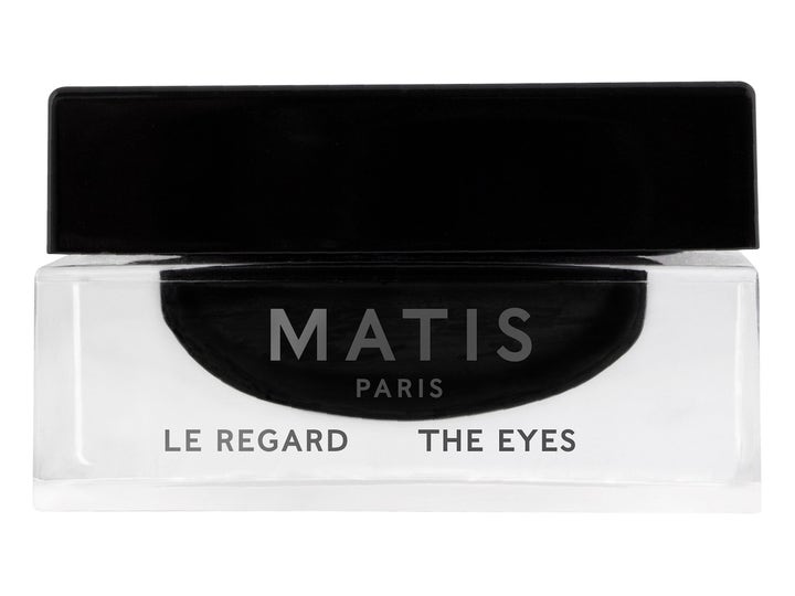 Matis Paris Le Regard The Eyes øjencreme mod træthedstegn i en elegant glaskrukke med stilrent sort låg.