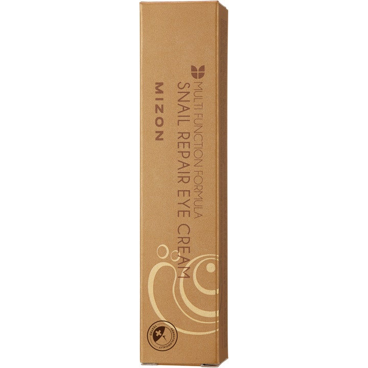Mizon Snail Repair Eye Cream 15 ml regenererende øjencreme i brun papæske med guld snegleillustration
