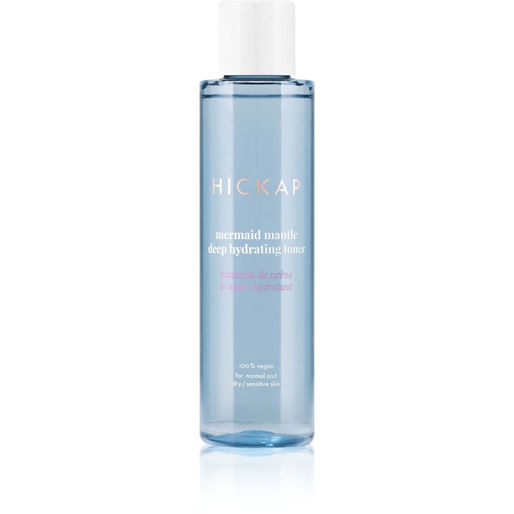 Hickap Mermaid Mantle Deep Hydrating Toner 150 ml fugtgivende ansigtstoner i gennemsigtig flaske med blå væske