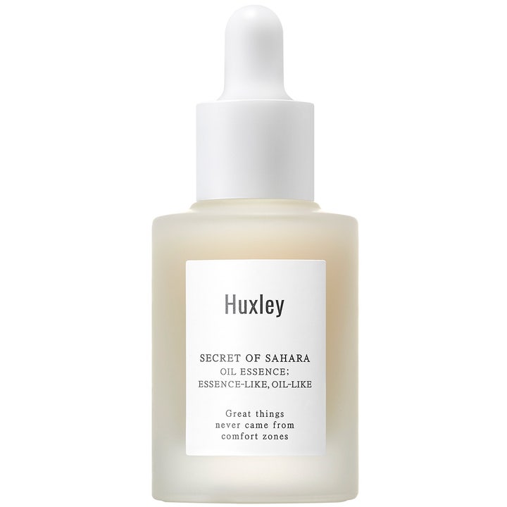 Huxley Secret of Sahara Oil Essence 30 ml fugtgivende ansigtsessens i mat glasflaske med hvid pipette