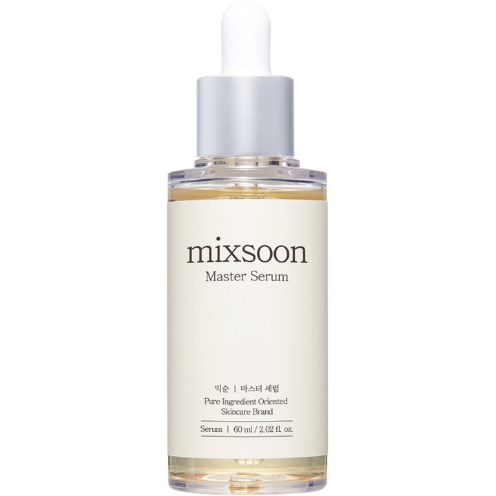 Mixsoon Master Serum 60 ml beroligende ansigtsserum i klar flaske med sølvfarvet låg og hvid pipette