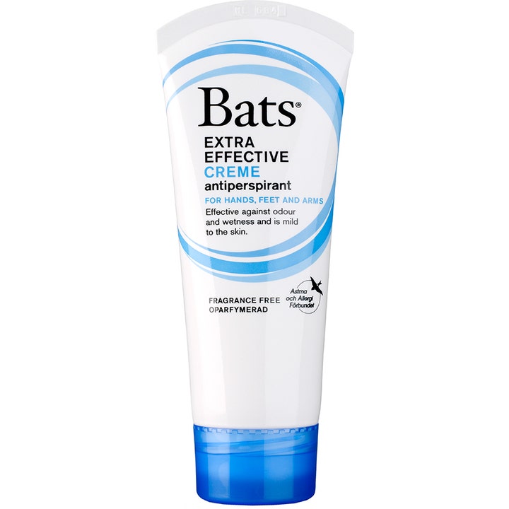 Bats Extra Effective Creme Antiperspirant 60 ml mod sved og lugt i en hvid tube med lyseblå detaljer og blåt låg.