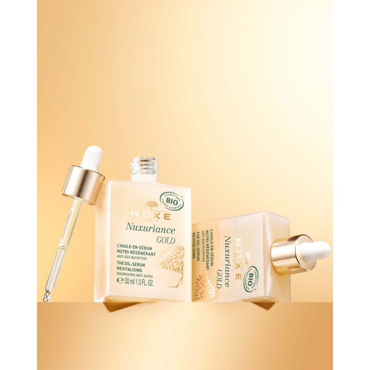 Nuxe Nuxuriance Gold Serum 30 ml revitaliserende ansigtsserum i glasflaske med guldpipette