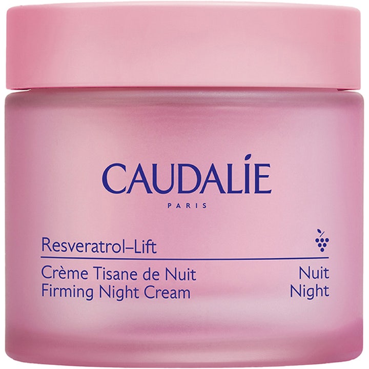 Caudalie Resveratrol-Lift Firming Night Cream 50 ml fastgørende natcreme i lyserød krukke af matteret glas og blåt tryk