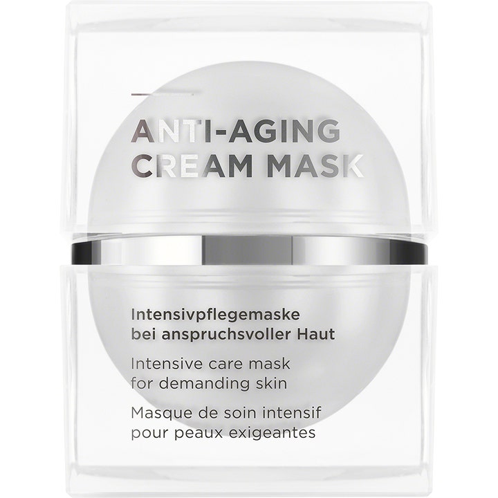 Anti-Aging Cream Mask plejende ansigtsmaske til moden hud i hvid rund krukke med gennemsigtig boks og sølvdetaljer