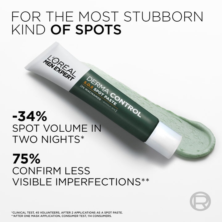 L'Oréal Paris Men Expert Derma Control S.O.S Spot Paste 45 ml mod urenheder med grøn tekstur og niacinamid