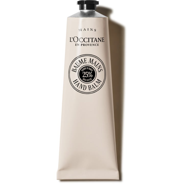 L'Occitane Shea Intensive Hand Balm nærende håndcreme med 25% sheasmør i en cremehvid tube med sort låg