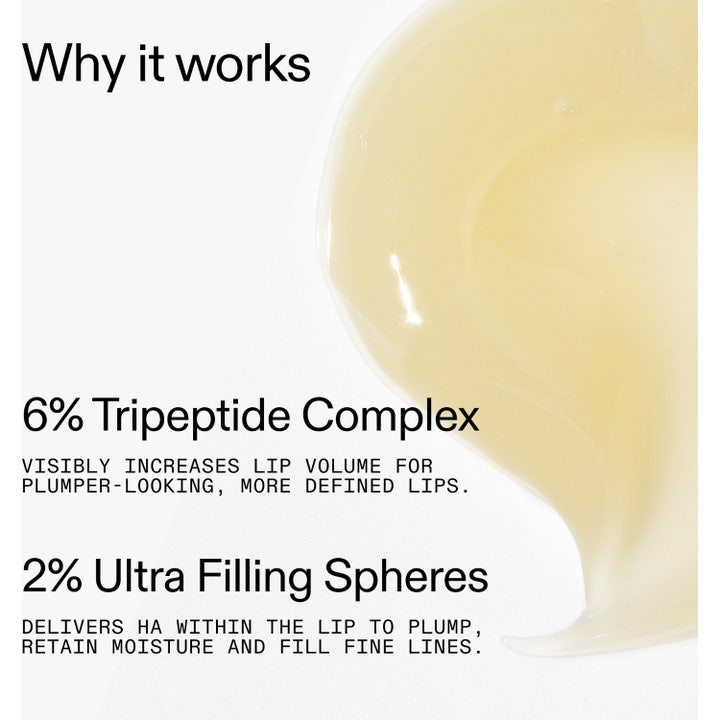 The INKEY List Tripeptide Plumping Lip Balm 10 ml læbepleje giver fylde og viser gullig gel med 6% Tripeptide Complex