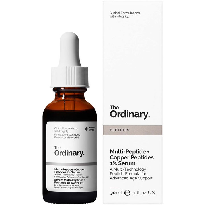 The Ordinary Multi-Peptide + Copper Peptides 1% Serum 30 ml styrkende serum i mørk glasflaske og hvid æske