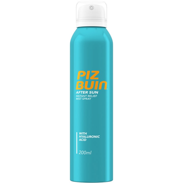 Piz Buin After Sun Instant Relief Mist Spray 200 ml fugtgivende spray til kroppen i turkis flaske med hvidt låg