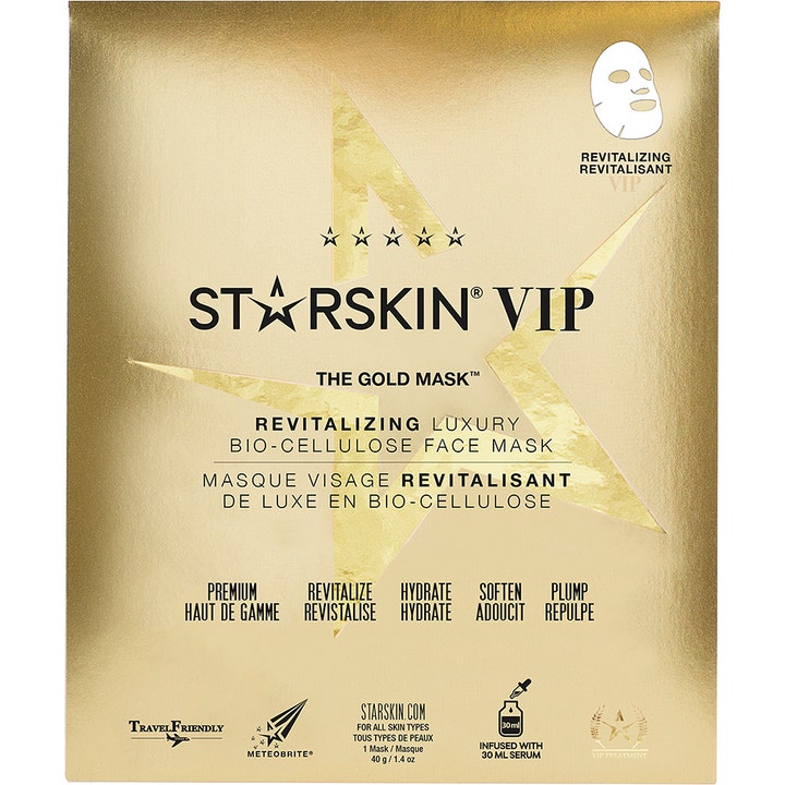 Starskin The Gold Mask 40 g revitaliserende bio-cellulose sheet mask i en luksuriøs guldfarvet indpakning.
