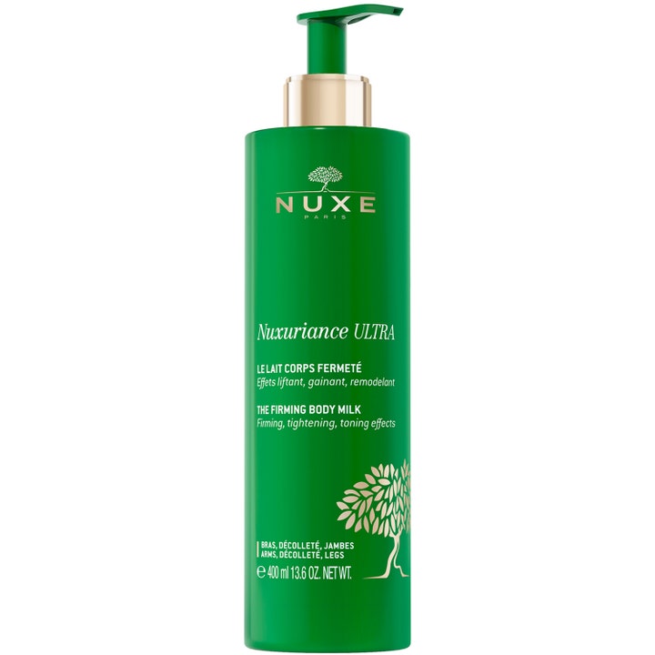 Nuxe Nuxuriance Ultra The Firming Body Milk 400 ml opstrammende bodylotion i grøn pumpeflaske med gulddetaljer