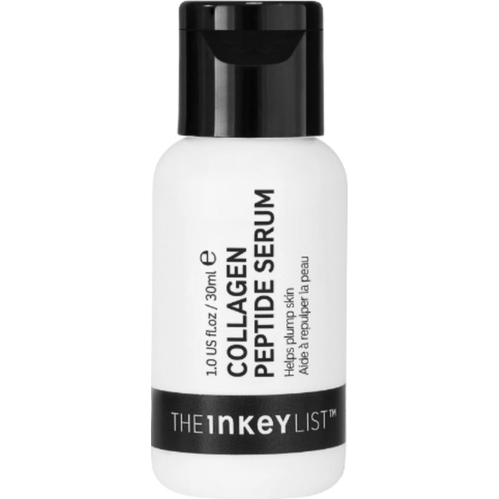 The Inkey List Collagen Peptide Serum 30 ml opstrammende ansigtsserum i hvid plastflaske med sort låg