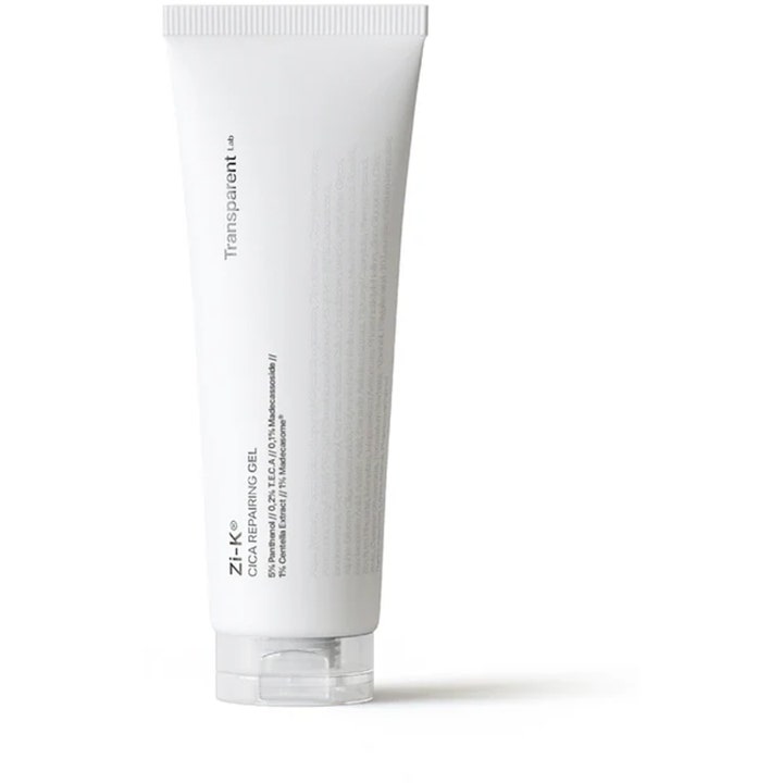 Transparent Lab Zi-K Cica Repairing Gel 30ml genopbyggende ansigtsgel i hvid tube med gennemsigtigt kliklåg