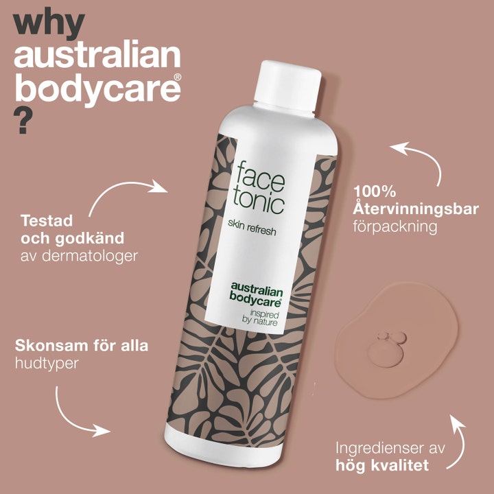 Australian Bodycare Face Tonic 150 ml renser huden og mindsker urenheder i hvid flaske med mønster