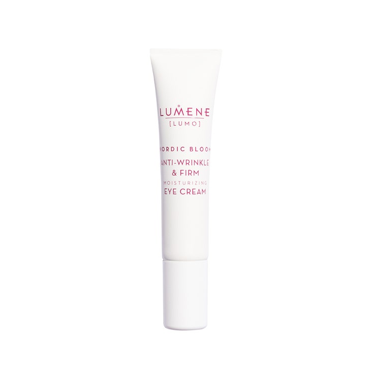 Lumene Nordic Bloom Anti-Wrinkle & Firm Moisturizing Eye Cream 15ml øjencreme i hvid tube der giver huden fornyet fasthed