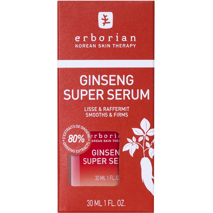 Erborian Ginseng Super Serum 30 ml udglattende ansigtsserum i rød emballage der opstrammer huden
