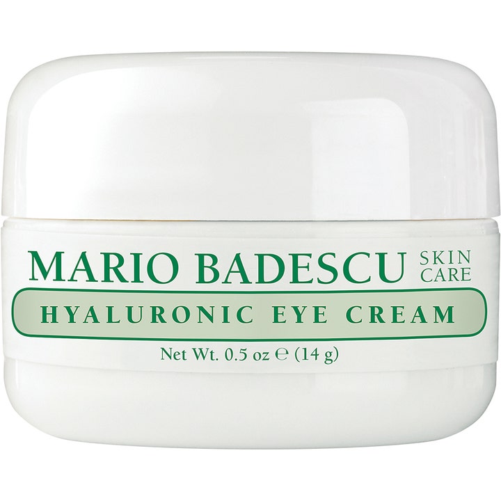 Mario Badescu Hyaluronic Eye Cream 14 g fugtgivende øjencreme i en klassisk hvid krukke med grønne detaljer