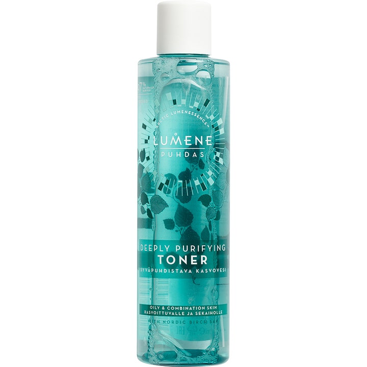 Lumene Puhdas Deeply Purifying Toner 200ml rensende ansigtsvand til fedtet hud i turkis plastflaske med hvidt skruelåg
