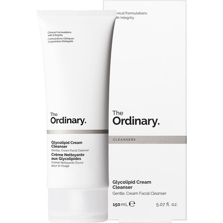 The Ordinary Glycolipid Cream Cleanser 150 ml mild ansigtsrens i hvid tube og æske der renser huden
