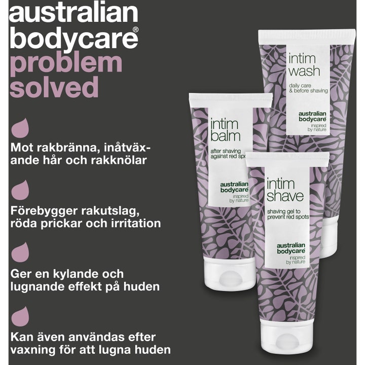 Australian Bodycare Intimate Shaving Kit 400 ml mod røde knopper i hvide tuber med lilla bladmønster