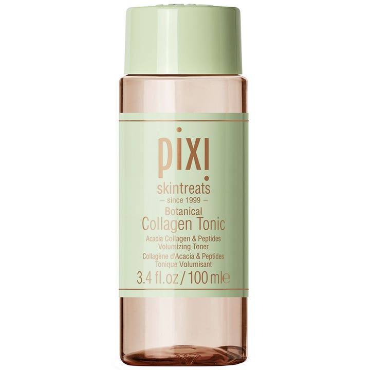 Pixi Botanical Collagen Tonic 100 ml volumengivende toner i ferskenfarvet plastflaske med lysegrønt låg.